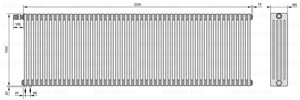 Схема (чертеж) Радиатор Arbonia 5150/50 №69 твв